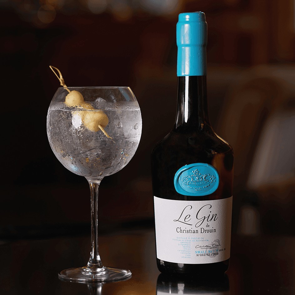 Bouteille de gin et son gin/tonic ou cocktail